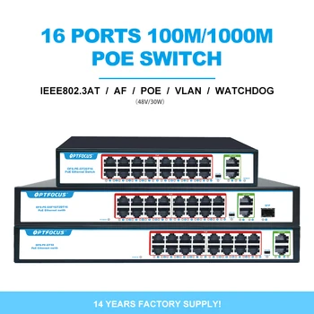 OPTFOCUS 16 port Gigabit Switch POE 48v Сайтът За Камера ВИДЕОНАБЛЮДЕНИЕ IP POE 1000 mbit/s Smart Swicht ethernet Мрежов Комутатор