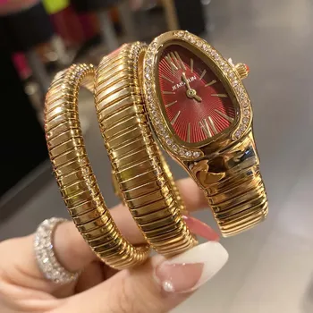 ТА Оригинални маркови часовници за дами, луксозни ръчен часовник от неръждаема стомана с диамант змия, модни горещите часове на най-високо качество