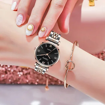 Маркови Кварцов часовник Гривна 2 бр. компл. Дамски часовници Часовници е от неръждаема стомана, Оригинален женски подарък Ръчен Часовник Montre Femme