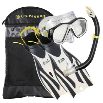 Комплект за гмуркане - маска, плавници, шнорхел и чанта за екипировка в пакет - S / M (пясъчно-черен)