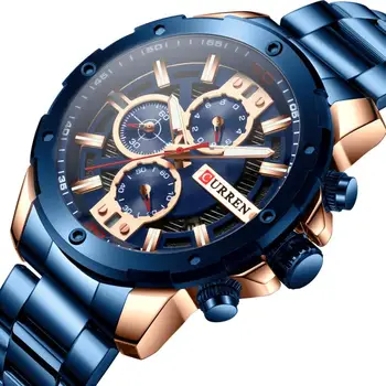 Curren Мъжки часовници Най-добрата марка на Луксозни Ежедневни спортни часовници е от неръждаема стомана мъжки кварцов часовник с хронограф Relogios