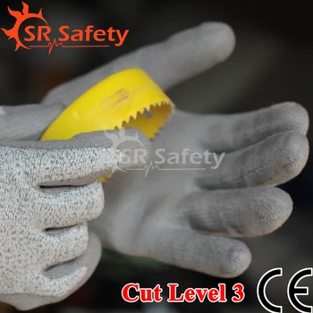 SRSAFETY 6 чифта работни ръкавици за потапяне в полиуретан, със защита от порязване, ниво на съкращения 5