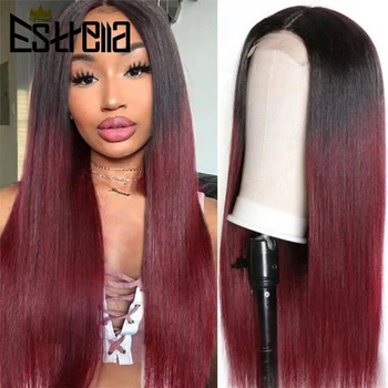 Омбре Червен бразилски 99J права коса дантела перуки, изработени от човешка коса, предварително выщипанные на съвсем малък 4x4, перуки, изработени от човешка коса със затварянето, дълга коса Remy за жени