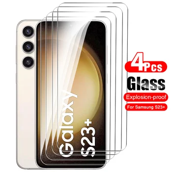 4 бр. За Samsung Galaxy S23 S23 + Защитно Закалено Стъкло сега вход SamsungS23 Plus S23Plus S 23 Взривозащитен Протектор на екрана