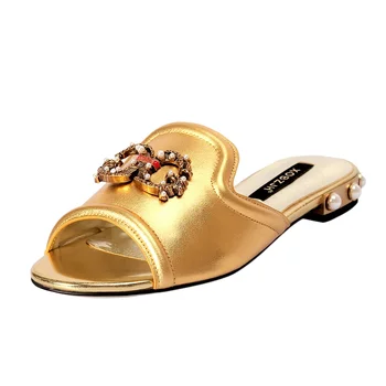 Дамски сандали на равна подметка с пързалка, луксозен обувки mule, лятна дамски обувки на марката 2022, модерни чехли