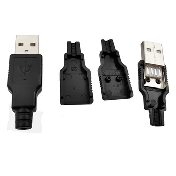 5 бр. ЦЕНТРОВЕ горещ нов USB конектор тип A 4-Пинов конектор с черна пластмасова капачка на USB 2.0