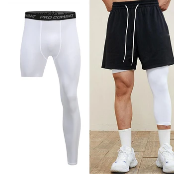 Мъжки баскетболни чорапогащник, панталон, компресия съкратен гамаши на един крак, спортни панталони за джогинг, долни панталони за фитнес, джогинг панталони