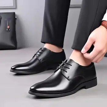 Мъжки дишаща кожена обувки, черна и мека кожа, мека подметка, пролет и есен, мъжки бизнес официалната дрехи, ежедневни обувки