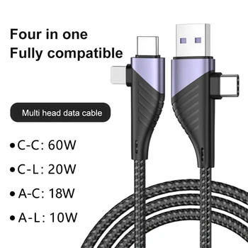 ABS 4 В 1 Кабел за предаване на данни За iPhone Huawei Samsung PD 65 W 20 W C USB КЪМ USB Type C Apple Charge Wire Кабел за бързо зареждане