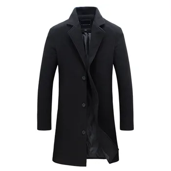 Зимата кашемировое мъжко палто с отложным яка, жилетка с дълъг ръкав, однотонное приталенное ежедневното палто копчета в корейски стил
