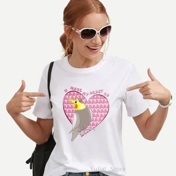 U Make My Heart Go Женска Тениска с графичен принтом Cockatiel Parrot, Тениска Kawaii Bird Дамски Розова Тениска Love Дамски Градинска Облекло