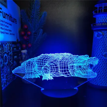 Alligator 3D Лампа Риба Аниме Led нощна светлина За Детска Спалня Декор Нощно Животно Промяна на Цвета на Таблицата Lamparas Подарък За Рожден Ден