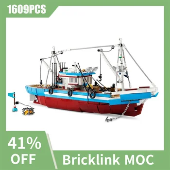Новост 1609 бр., хит на продажбите, Moc Град Port, модулен модел рибарска лодка, творчески идеи 