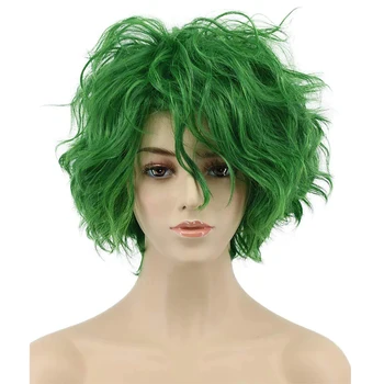 HAIRJOY Синтетични косми на Жените и Мъжете Пухкави кратък Боб Къдрава зелена перука Cosplay аниме Перуки