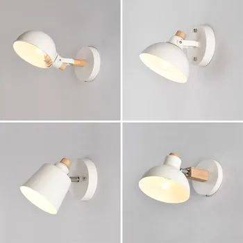 Скандинавски дървен стенен лампа, изчистен, въртящи, бяла, вътрешно осветление за всекидневна, коридор, коридор, спалня, нощни осветителни тела