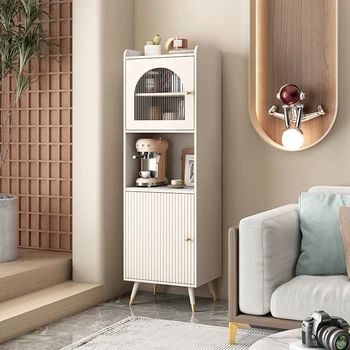 Сервант в кремовом стил, модерен минималистичен органайзер за съхранение в малък апартамент, хол, тесен шкаф със светъл камък Луксозни