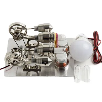 Модел на двигателя на Стърлинг двуцилиндров генератор на горещ въздух Модел на двигателя с led подсветка Физика научен експеримент Двигател играчка