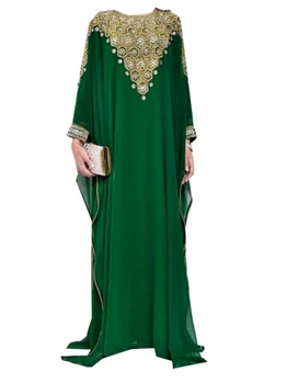 Зелена рокля с дълъг ръкав, марокански халат Фараша, caftans, ислямското рокля, арабски и по-дълга рокля, костюмиран