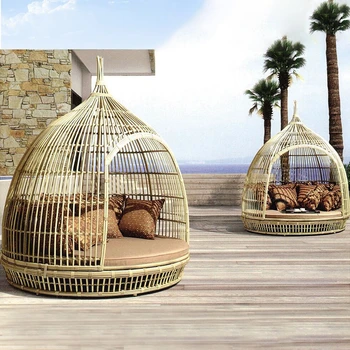 Индивидуални мебели за легла в клетка за птици от ратан, вила за творческа почивка, балкон, градина, разтегателен 