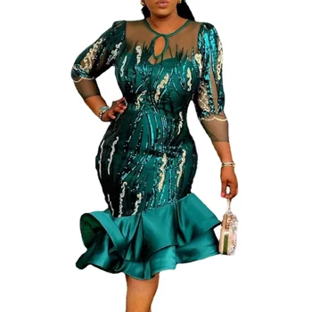 Сексуалното сетчатое дебнещ рокля midi, африкански рокли за жени 2023, всекидневни елегантен еластична превръзка с висока талия, дреха с пайети, дамски африканска облекло