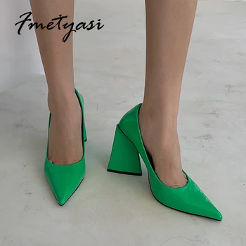2022 Нова дамски обувки на дизайнерски обувки с остри пръсти, триъгълни квадратни женски на модела обувки-лодки, чубрица бели обувки за стриптийз, големи размери 41