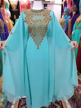 Секси дълга рокля от Дубай, тюркоазено рокля от жоржета, мароканско рокля Фараша