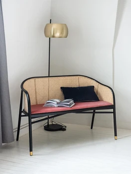Скандинавски ретро ротанговый двойна стол B & B балкон домашен свободно време ротанговый стол дървена минималистични диван от масивно дърво