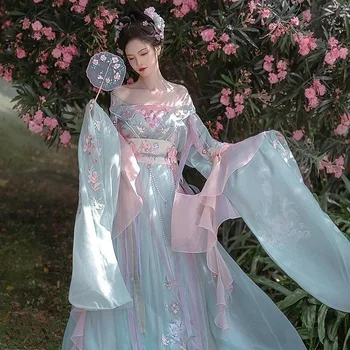 Женствена рокля Ханфу в китайски стил, риза с голям ръкав и принтом, комплект Ханфу, карнавальное рокля за cosplay, танцово рокля Ханфу