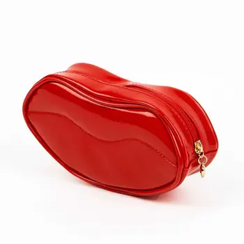 Червилото за жени, козметични чанти от лачена кожа, калъф за измиване, червена чанта за съхранение на тоалетни принадлежности под формата на устни, косметичка за грим, косметичка