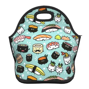 Неопренови мультяшные чанти за обяд с модел на японската кухня, суши, за училище, офис, за пикник, термосумка за обяд, за жени