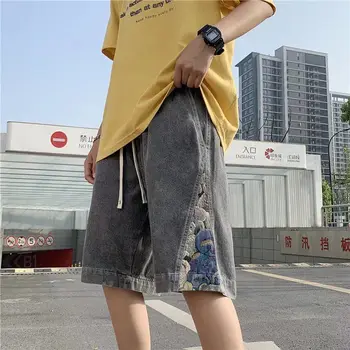 Мъжки дънкови къси панталони корейски летни тънки реколта лоскутные шорти за Мъже работни панталони с бродерия на мече