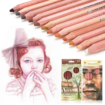 Меки пастелни моливи 12 цвята Нюанси на кожата Портрет/пейзаж Цветен пудровый молив за натюрморт /герой / детайли фигура