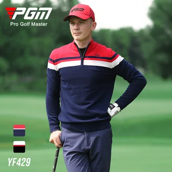 PGM есенно-зимни дрехи за голф, мъжка тениска с дълъг ръкав и яка-часова, топъл пуловер с цветни вложки, мъжки облекла за голф