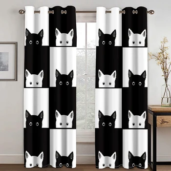 Съвременните щори с 3D е черно-бял модел котка за хол, спалня, домашно приготвена храна, прозоречни щори