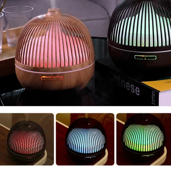 Ароматерапевтични Овлажнител на Въздух Дифузер Етерично Масло С Кухи Дървени Зърно Ултразвуков Овлажнител на Въздух се Охлажда с 7 Цветни Лампи За Дома
