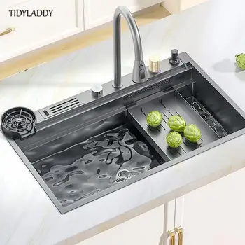 Кухненска мивка с водопад от неръждаема стомана 304, голям однощелевой миксер с водопад, богат на функции мивка, кухненски принадлежности