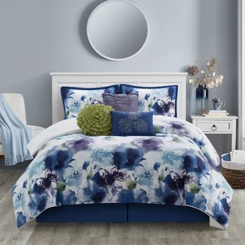 Комплект одеяла Lanco Midnight Blue цветенце, 7 предмети, синьо / лилаво, Размер на леглото в California King, пълнеж от 100% полиестер, ултра мека