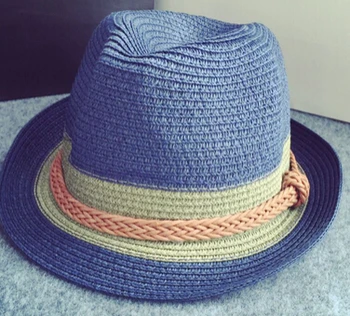 10 бр./лот, сламена шапка на филц унисекс шапки в ретро стил, колан, мъжки дамски плажната джаз шапка, ежедневна мода, синьо и каки
