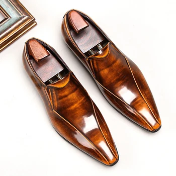 Мъжки бизнес модела обувки от естествена кожа с остри пръсти, дишащи сватбени обувки за булката