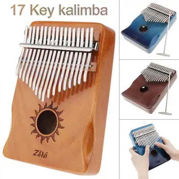 17 клавиши за пиано за палеца от синьо дърво, кафе, Калимба, с лъскава повърхност от червено дърво със защита за свободни ръце, музикален инструмент Mbira