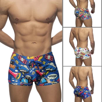 Европейски и американски нови мъжки къси панталони за гмуркане с модерен принтом, летни бързо съхнещи шорти за плуване с ниска талия, плажни, спортни шорти за плуване