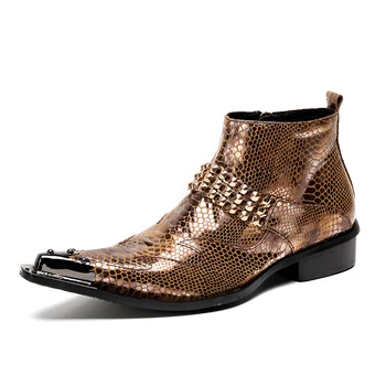 Мъжки Модел обувки с остър бомбе и метална фитил, украсени със Златна верига, Модни мъжки обувки са ръчна изработка от естествена кожа на нисък ток 39-46