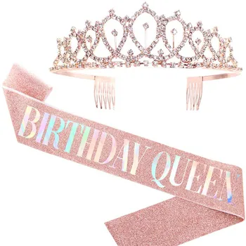 18 30 40 50 60 честит Рожден Ден на Момиче, Кралицата на Колан Crystal Crown Превръзка На Главата Украса За Парти в чест на рождения Ден За Възрастни Украса За Юбилейна Партита
