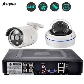 AZISHN 4CH 5MP AHD AI Система охранителна камера 5 в 1 Комплект за видеонаблюдение Mini DVR Външна 5-Мегапикселова Камера H. 265X P2P Комплект за видеонаблюдение