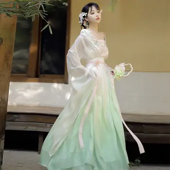 Китайската традиционна бродерия Hanfu, женски халат за cosplay, танц комплект, костюм на фея, дрехи за момичета, просто рокля на династия Хан