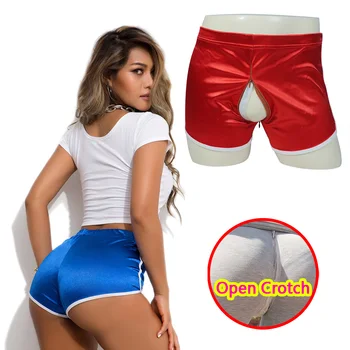 Женски мини-панталони, без изрезки, еротични къси панталони на тайния джоб, спортни гащи с отворена промежностью, костюм за секс-игра за двойки с попой за възрастни на открито