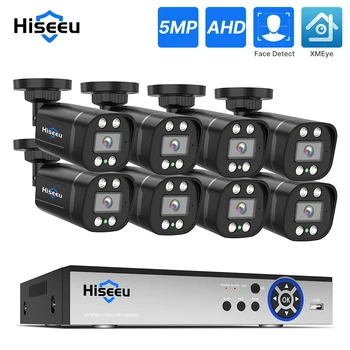 Hiseeu 8 Канала 5MP AHD Камера за видеонаблюдение Проводна Система за Сигурност 2K HD Комплекти Видеорегистраторов Инфрачервено Нощно Виждане XMEye Pro