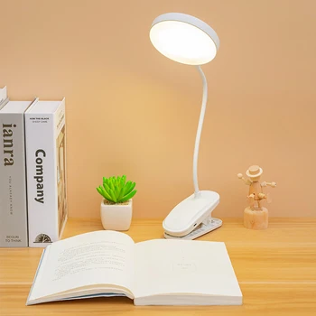 Настолна лампа с затъмняване със скоба, нощна светлина за четене от леглото, за защита на очите, USB акумулаторна настолна лампа, led настолна лампа, 3 режима