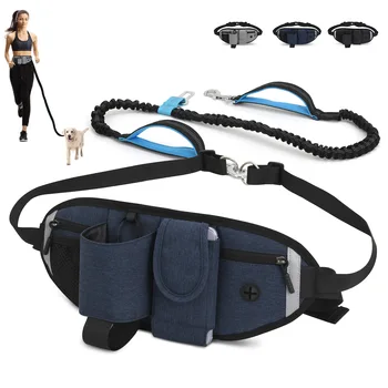 Каишка за кучета без ръце за бягане, ходене, Отразяваща каишка с колан чанта, прибиращ се еластичен колан, светоотражающая куче на дърпане на въже