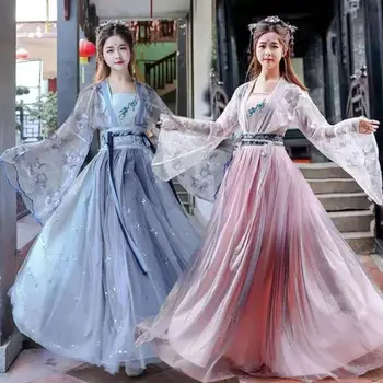 2023 Традиционното женствена рокля Ханфу с цветен модел, древнекитайский костюм, красив танц халат Hanfu Originale принцеса на династия Тан